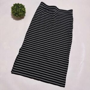 Isaac Mizeahi Black White Stripe‎ Stretch Pull On Midi Skirt Size Small Tall
